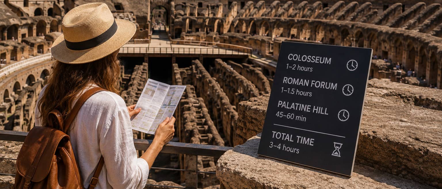 Interior of the Colosseum in Rome showing the ancient amphitheatre and underground ruins during a visitor tour.